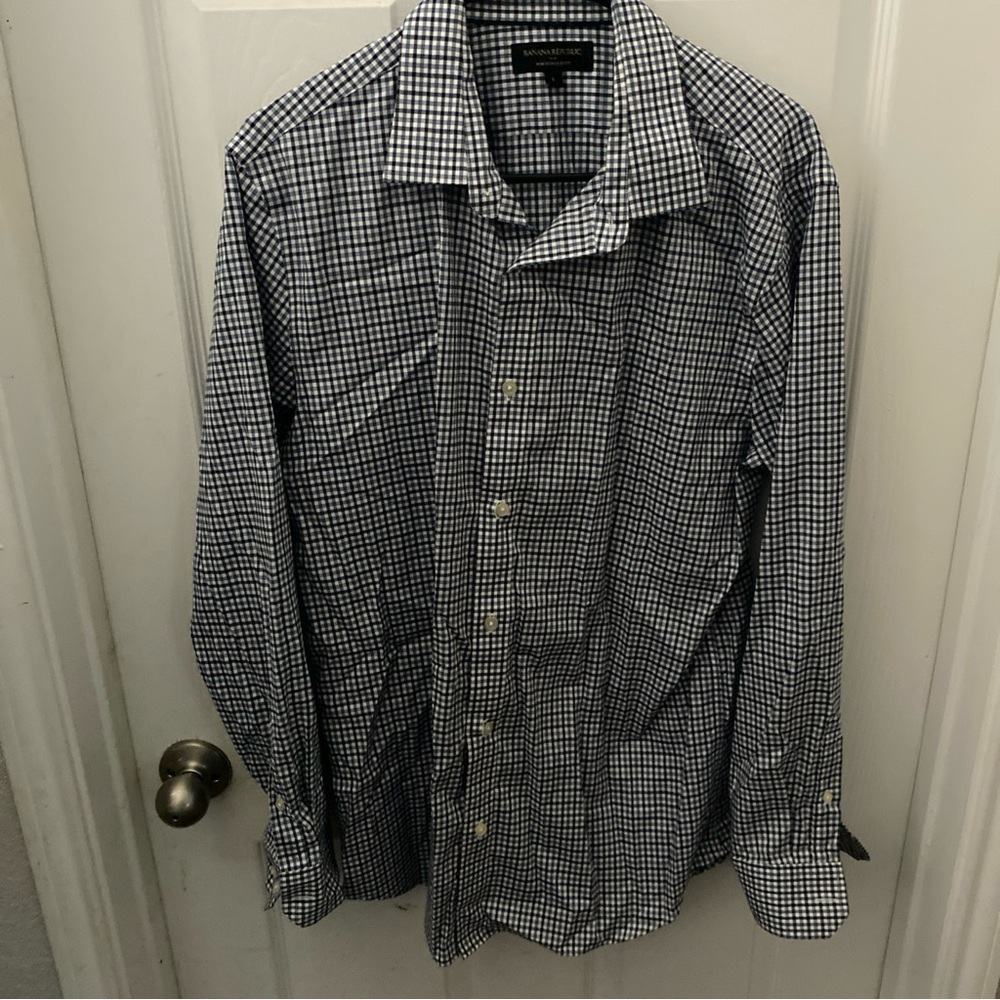 Banana Republic Non Iron Slim Fit Men's Dress LongSleeve Square Shirt Size Large